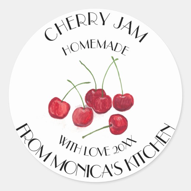 Cherry Jam Watercolor Fruit Kitchen label  (Front)