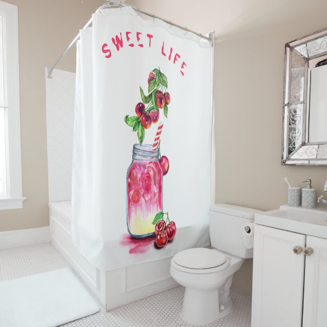 Cherry Juice Cool Drink Fruits Shower Curtain (In Situ)