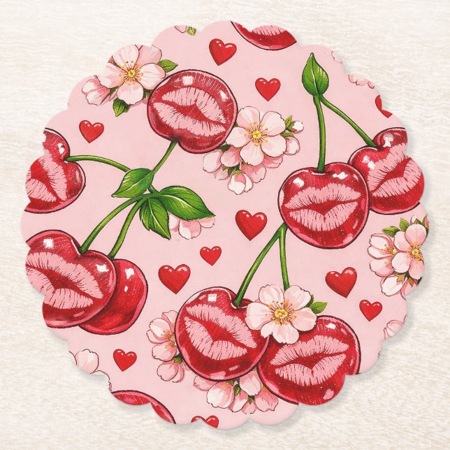 Cherry Kiss Paper Coaster (Front)