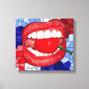 Cherry Lips Blue White Red Painting Print