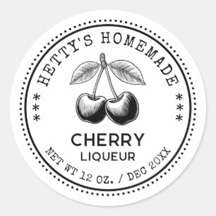 Cherry liqueur canning sticker in black and white