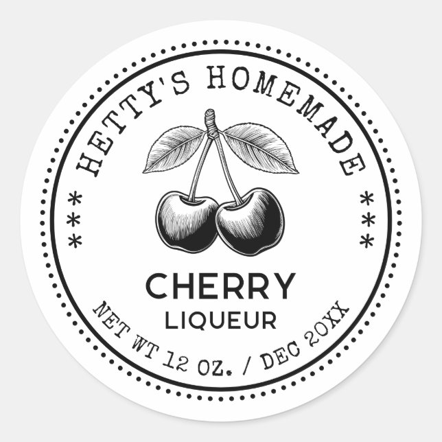 Cherry liqueur canning sticker in black and white (Front)