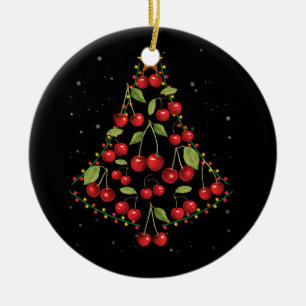 Cherry Lover Christmas Tree Lights Santa Hat Cherr Ceramic Tree Decoration