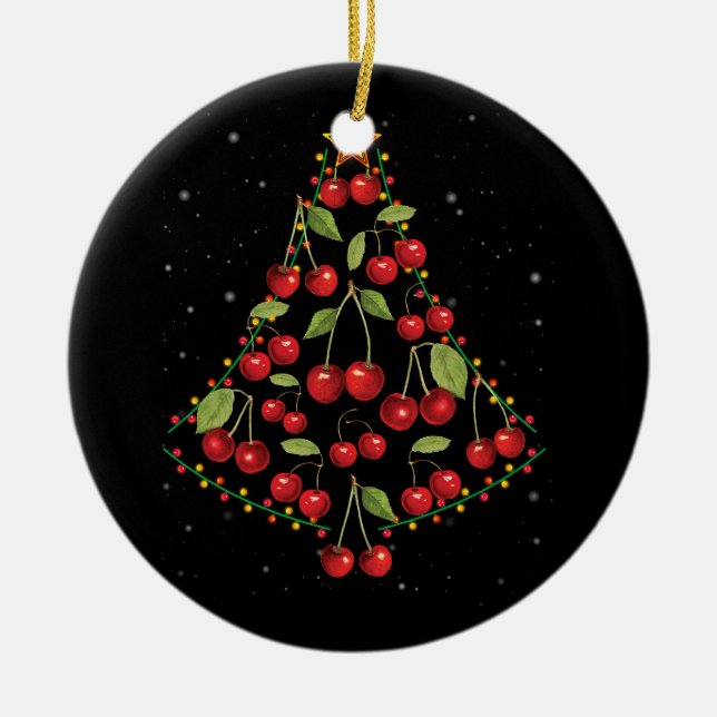 Cherry Lover Christmas Tree Lights Santa Hat Cherr Ceramic Tree Decoration (Front)