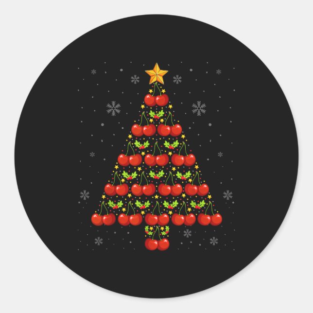 Cherry Lover Christmas Tree Lights Santa Hat Cherr Classic Round Sticker (Front)