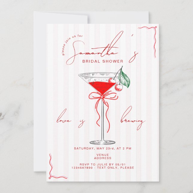 Cherry Martini Pink Cherry Red Bridal Shower Invitation (Front)