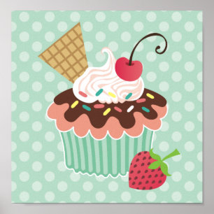 Cherry & Mint Cupcake Canvas Print