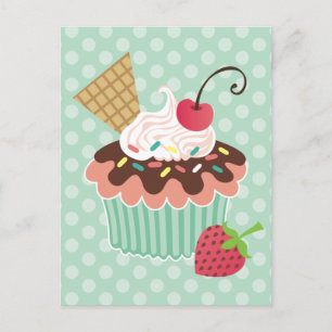 Cherry & Mint Cupcake Postcards