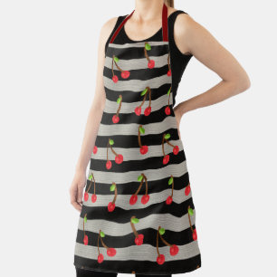 Cherry Modern Black & White Stripes Apron