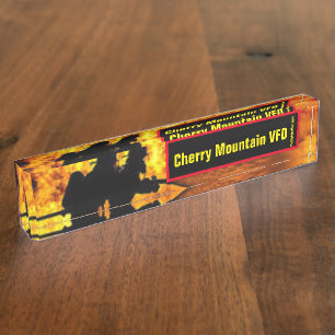 Cherry Mountain VFD Flames desk name plate
