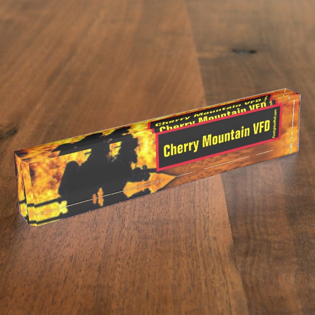 Cherry Mountain VFD Flames desk name plate (Side)
