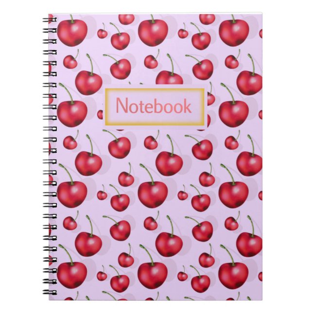 Cherry Notebook Pink Aesthetic Cute Fruit Pattern  (Front)