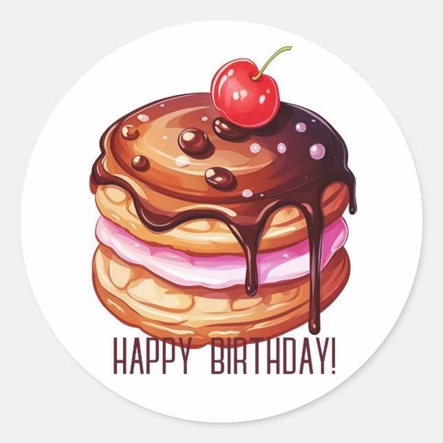 Cherry on Pancakes Happy Birthday Classic Round Sticker (Front)