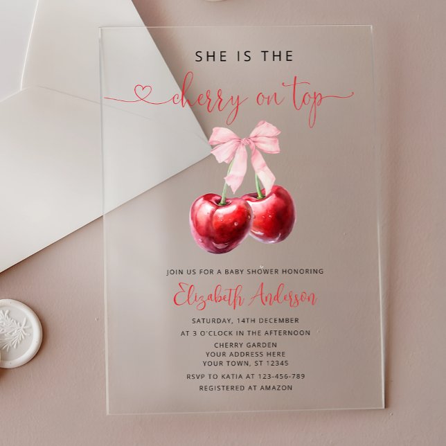 Cherry on Top Baby Shower  Acrylic Invitations (Creator Uploaded)