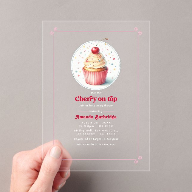Cherry on Top Baby Shower Acrylic Invitations (Insitu (Handheld))