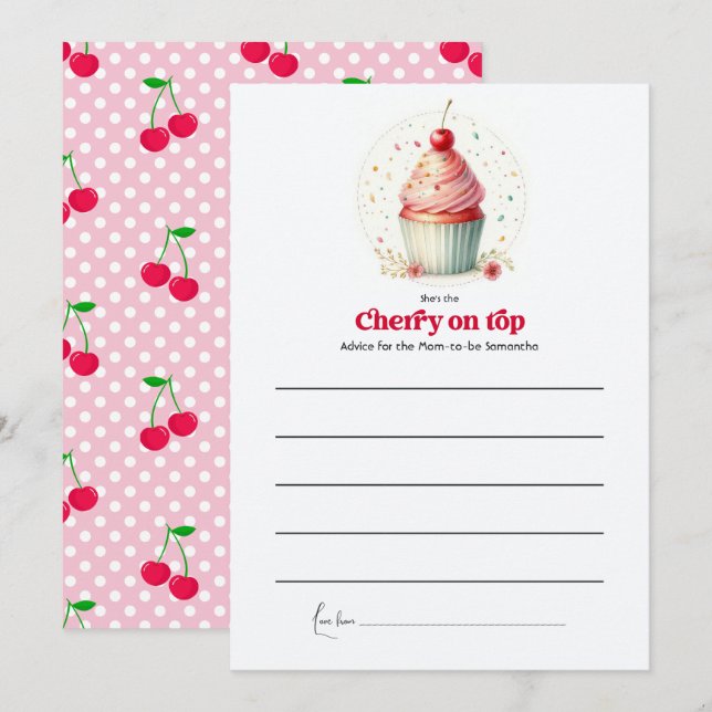 Cherry On Top Baby Shower Advice Card (Front/Back)