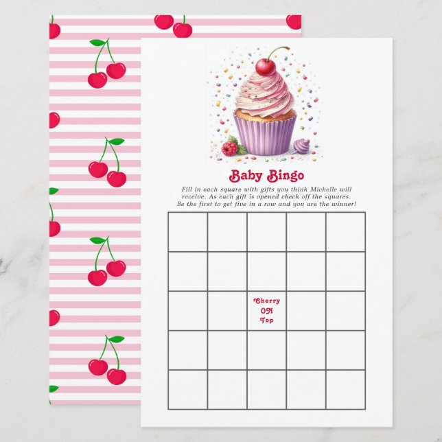 Cherry On Top Baby Shower Bingo Game (Front/Back)