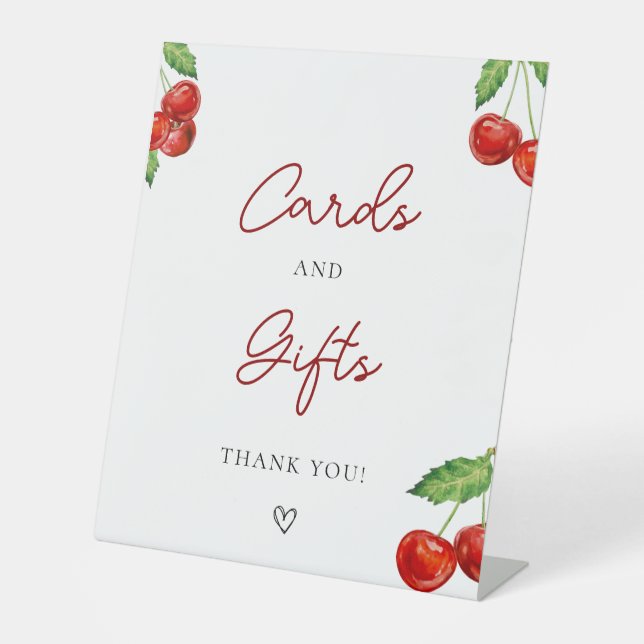 Cherry on top Baby Shower Cards and Gifts Pedestal Sign (Front)