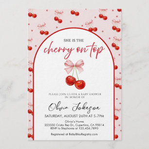 Cherry on Top Baby Shower, Cherry with Pink Bow Invitation