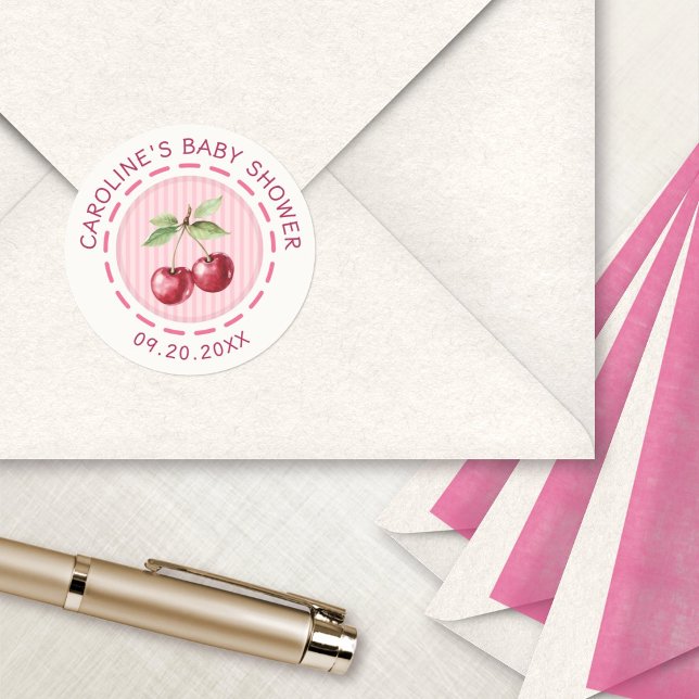 Cherry On Top Baby Shower Classic Round Sticker (Creator Uploaded)
