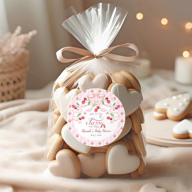 Cherry on Top Baby Shower Classic Round Sticker (Creator Uploaded)