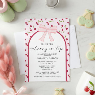 Cherry On Top Baby Shower Coquette Bow Invitation