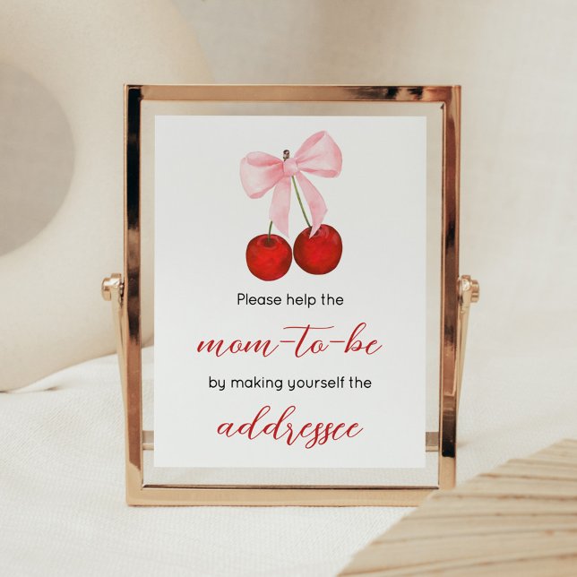 Cherry on Top Baby Shower Envelope Station Poster (Cherry on Top Pink Bow Baby Shower Envelope Station Sign)