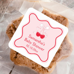 Cherry On Top Baby Shower Favour Square Sticker