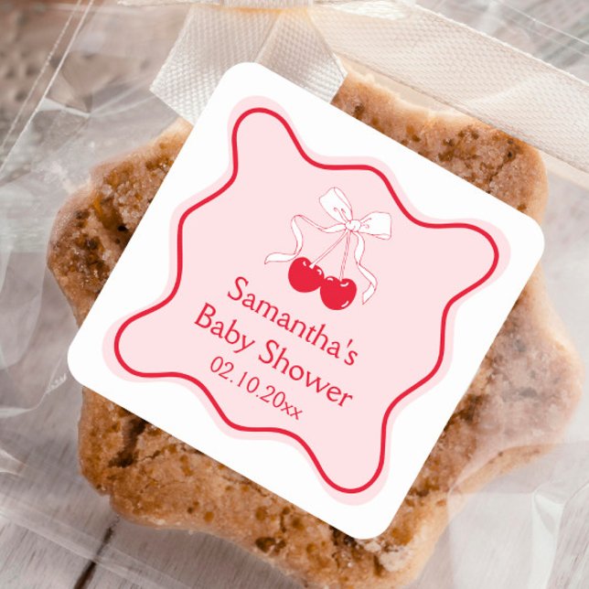 Cherry On Top Baby Shower Favour Square Sticker (Creator Uploaded)
