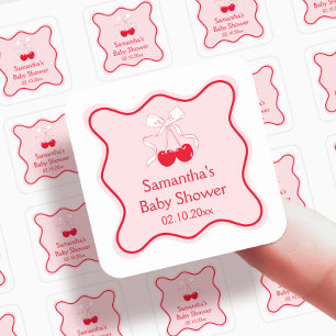 Cherry On Top Baby Shower Favour Square Sticker
