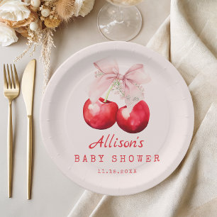 Cherry on top Baby Shower Girl Red and Pink Paper Plate
