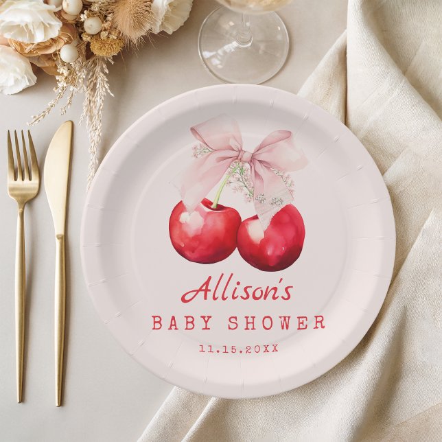 Cherry on top Baby Shower Girl Red and Pink Paper Plate (Cherry on top Baby Shower Girl Red and Pink paper plate)