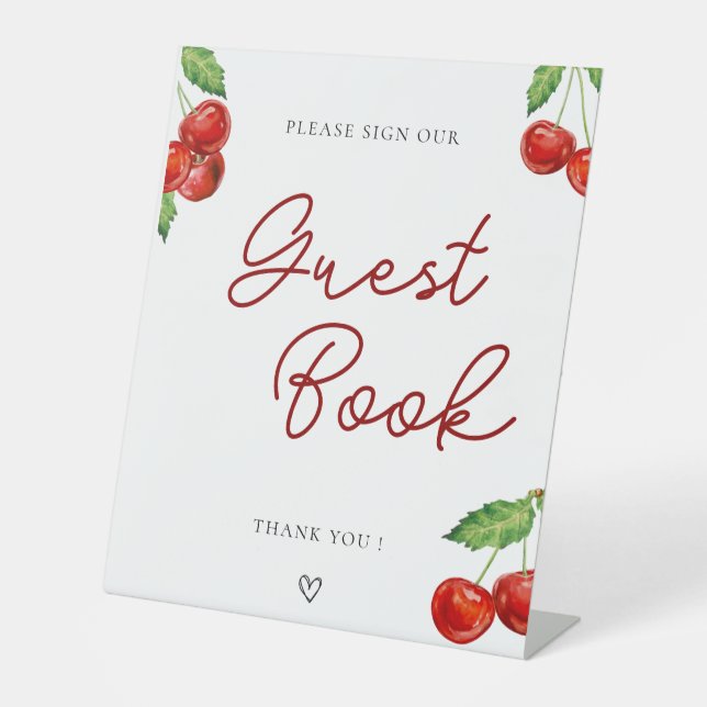 Cherry on top Baby Shower Guest Book Pedestal Sign (Front)