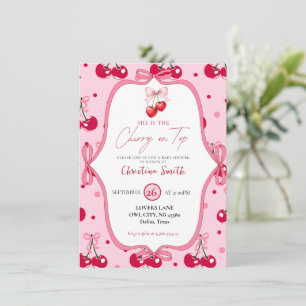 Cherry On Top Baby Shower Pink Blossom Ribbon Invitation