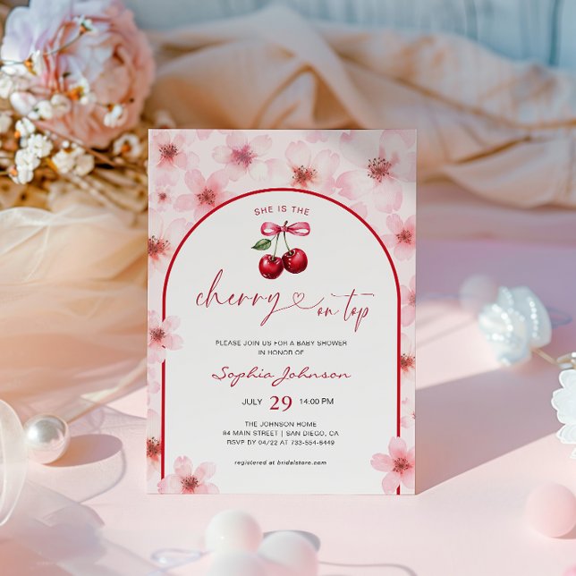 Cherry On Top Baby Shower Pink Cherry Blossom Invitation (Creator Uploaded)