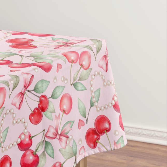 Cherry on Top Baby Shower Pink Coquette Tablecloth (In Situ)
