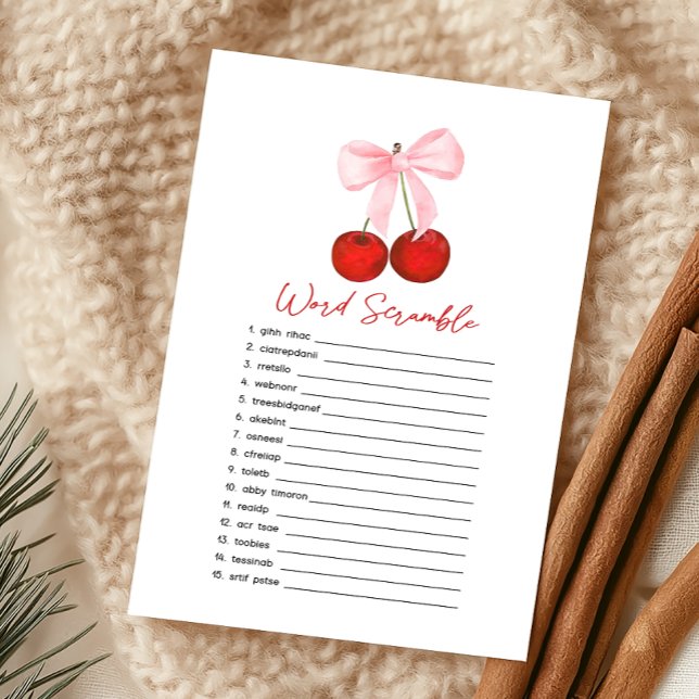 Cherry on Top Baby Shower Word Scramble Game (Coquette Cherry on Top Baby Shower Game)