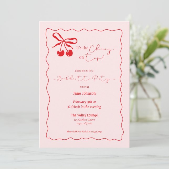 Cherry On Top Bachelorette Party invitation (Standing Front)