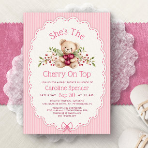Cherry On Top Bear Baby Shower Invitation