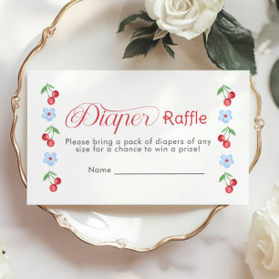 Cherry on top Blue Bow Diaper raffle ticket Enclosure Card