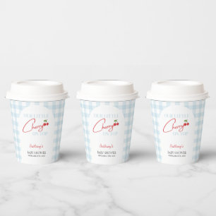 Cherry on Top Blue Chequered Baby Shower Paper Cups