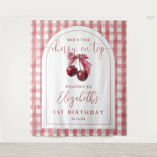 Cherry On Top Bow Birthday Photo Backdrop Tapestry