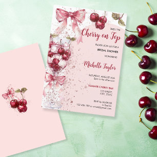 Cherry on Top Bow Boho Arch Summer Bridal Shower Invitation