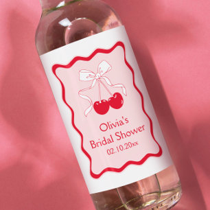 Cherry On Top Bow Bridal Shower Mini Champagne Wine Label