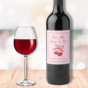 Cherry On Top Bow Hand Drawn Bridal Shower Wine Label