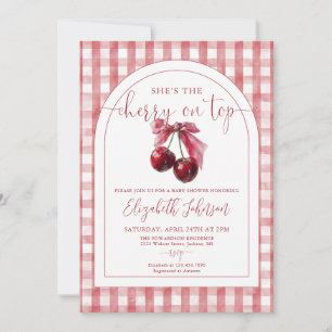 Cherry On Top Bow QR Code Girl Baby Shower Invitation
