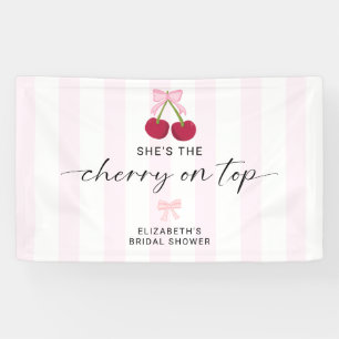 Cherry On Top Bridal Shower Coquette Bow Stripes Banner