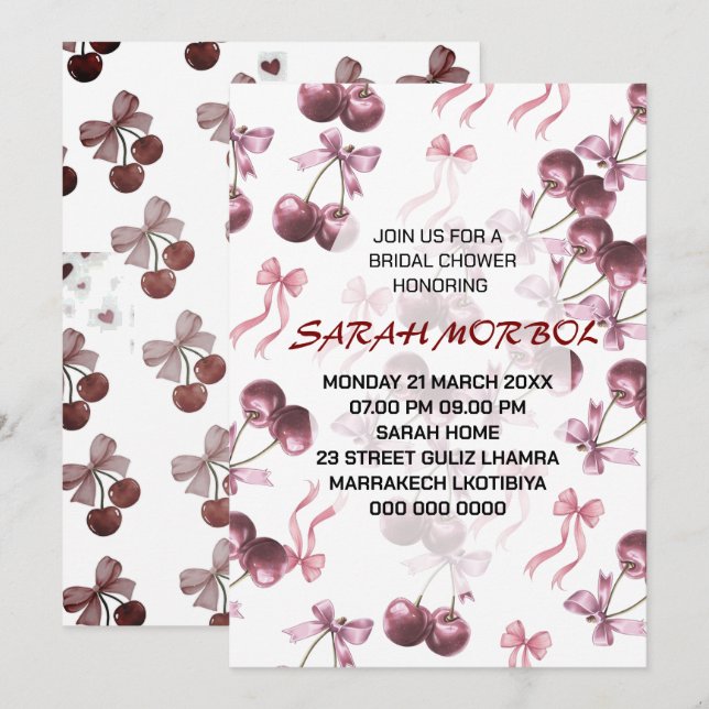 Cherry on Top Bridal Shower Invitation Set Templat (Front/Back)