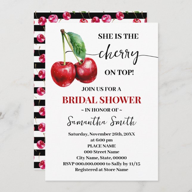 Cherry on Top Bridal Shower Minimalist Invitation (Front/Back)