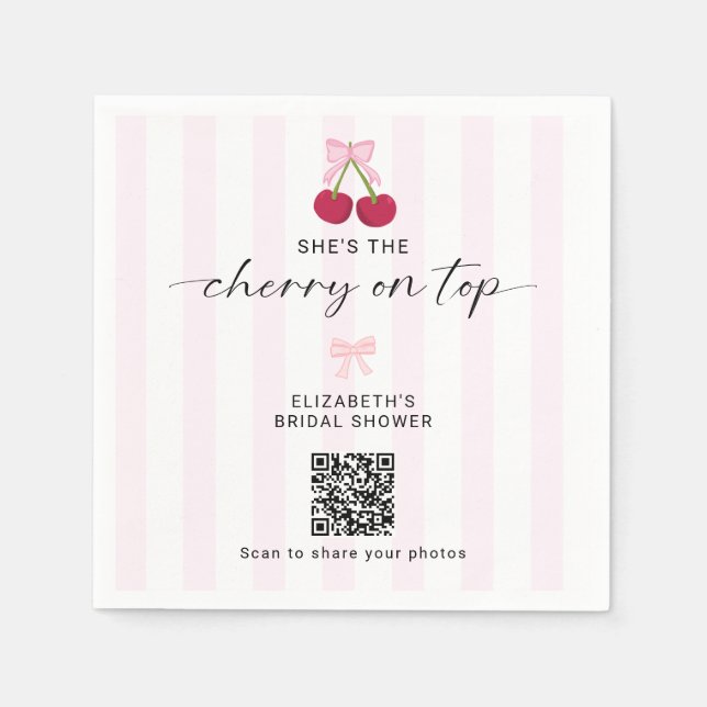 Cherry On Top Bridal Shower QR Code Share Photos Napkin (Front)
